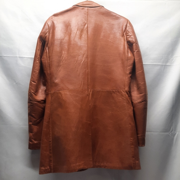 Vintage late 70/Early 80 London Fog 2 button distress Carmel Leather Blazer 40L - Picture 2 of 12